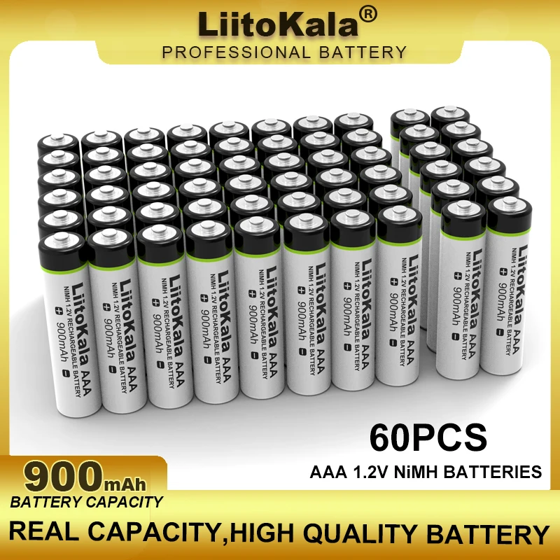 

60 PÇS/LOTE LiitoKala AAA NiMH 1.2V Bateria Recarregável 900mAh Apropriado Para Brinquedos, Ratos, Balanças Eletrônicas, Etc.