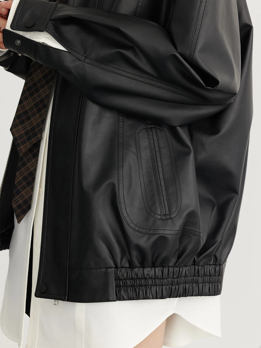 CHIC VEN Women's PU Jacket New Loose Motorcycle Overcoat Female Outerwears Ladies Clothing Spring Autumn 2023