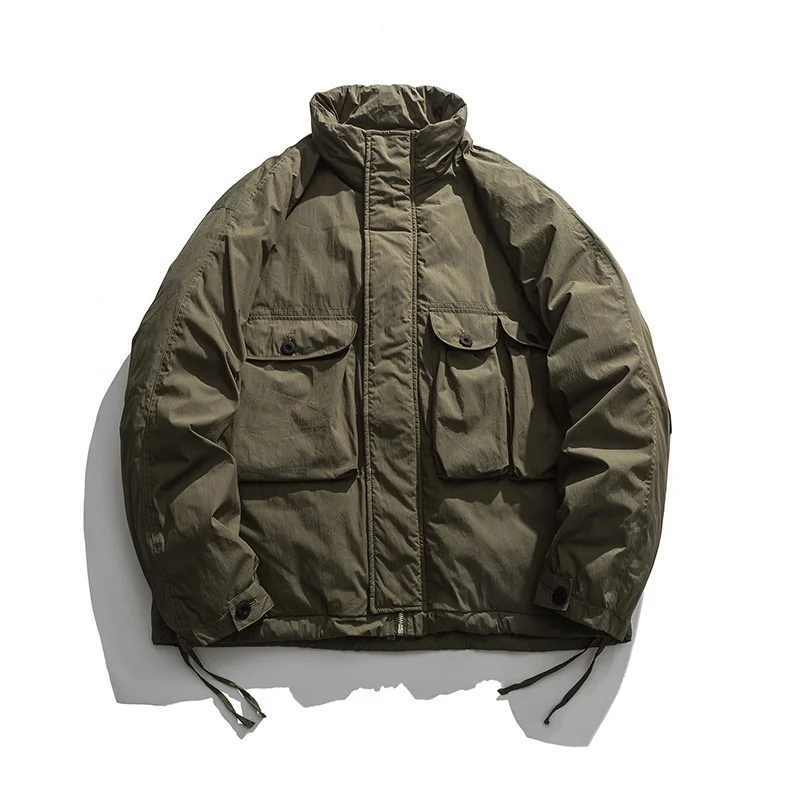 

Fashion Menswear US New Solid Color Loose Stand Collar Work Clothes Outdoor Camping Tooling Overalls Riding Students Down Jacket