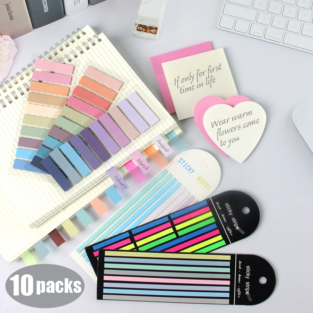 10Packs/Set Transparent Posted It Memo Pad Sticky NotesTabs Bookmarks Annotation Books Markers Notebook Stickers Stationery Lot