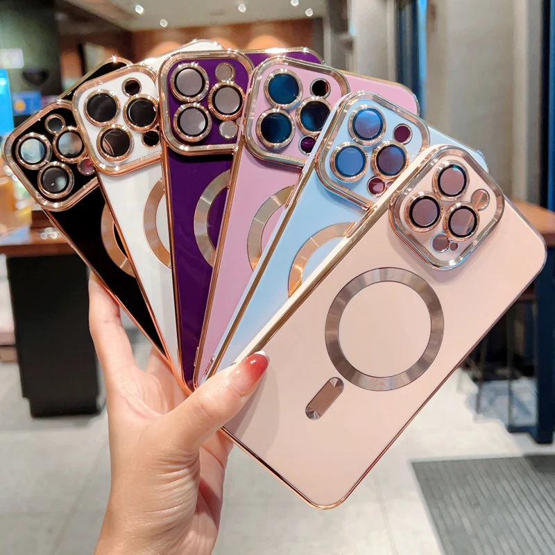 

Luxury Electroplated Magnetic Magsafe Wireless Charge Case For iPhone 14 13 12 11 Pro Max 14 Plus Soft Silicone Shockproof Cover