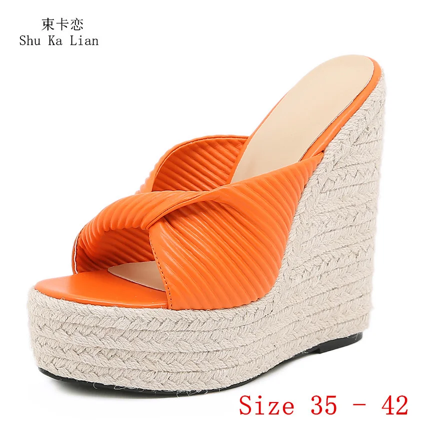 

Сандалии на танкетке 14,5 см, женские босоножки-гладиаторы на высокой танкетке, женские босоножки, Размеры 35 - 42