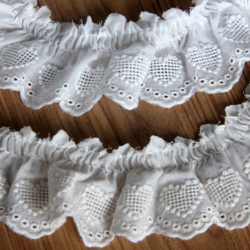 Хлопковая плиссированная отделка с рюшами полый гипюр для вышивки 3D кружевная