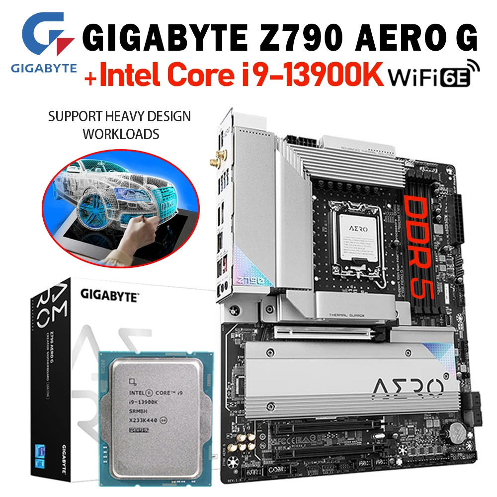 

GIGABYTE Z790 AERO G Motherboard Combo kit CPU Processor Intel Core i9 13900K Support 3D Animation WIFI 6E DDR5 Mianboard PCI5.0