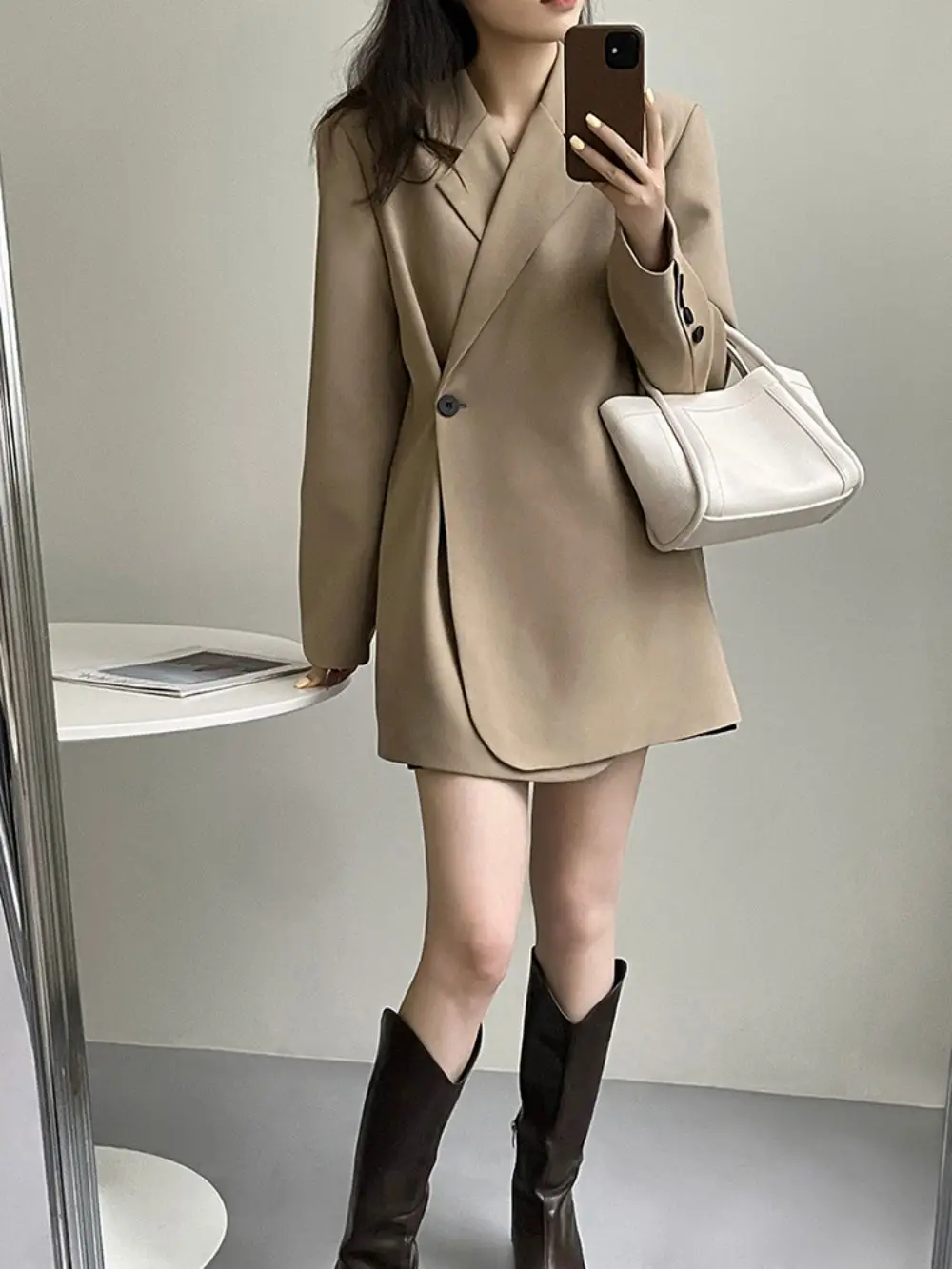 Solid Simple Blazers For Women Notched Collar Long Sleeve Single-Button Temperament Loose Jacket Female Office Lady Fashion Coat