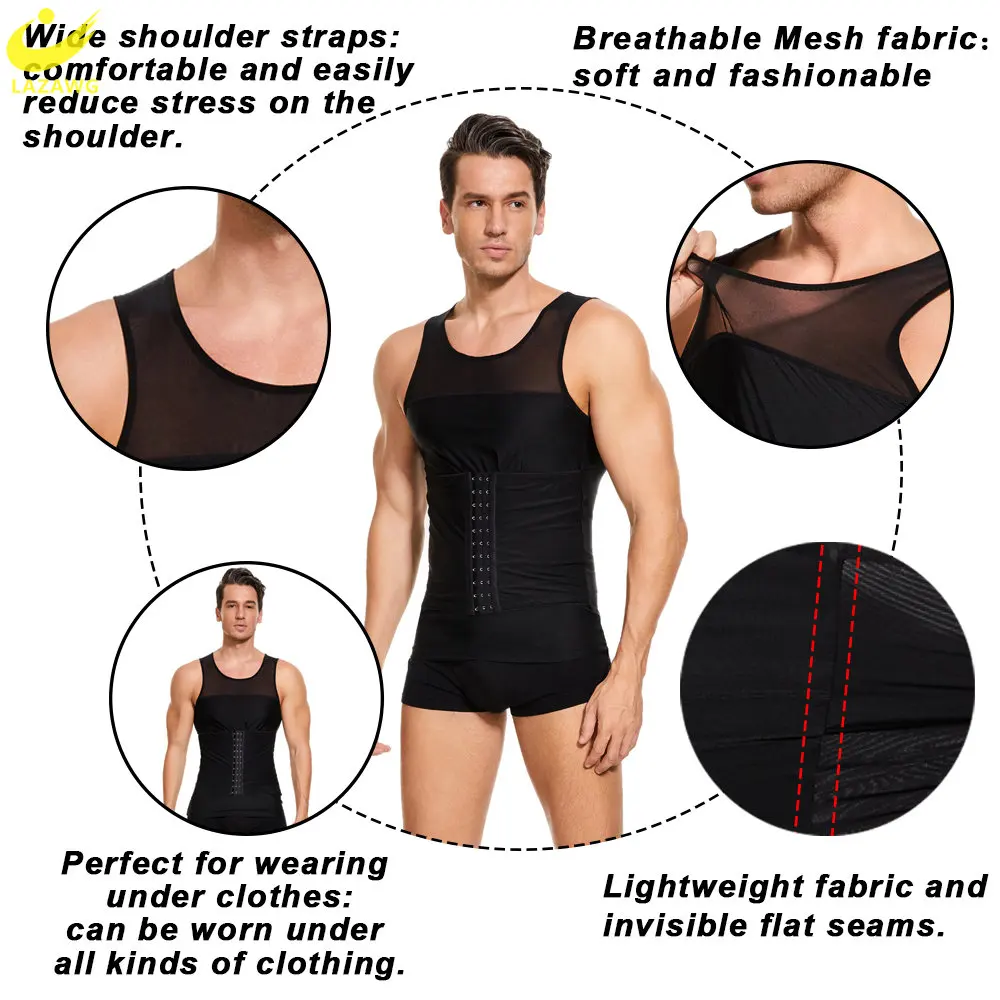 LAZAWG Men's Shapewear Slimming Tank Tops Compression Tummy Control  Body Shaper Top Fat Burner Exercise Sport Workout Fitness