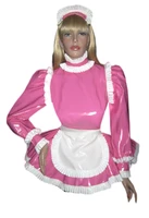 sexy sissy pvc french maid cosplay sexy clothing long sleeved pvc apron makeup party dress customization