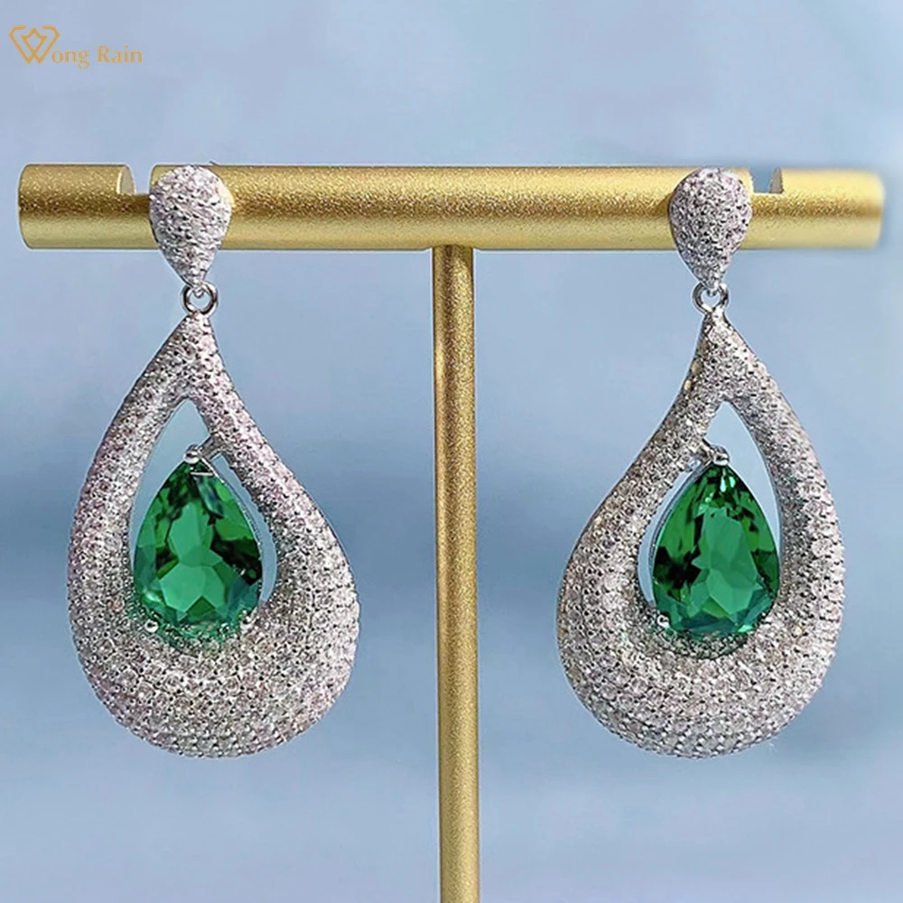 

Wong Rain Vintage 925 Sterling Silver 9*13MM Pear Cut Emerald Sapphire Gemstone Water Drop Earrings Fine Jewelry Christmas Gift