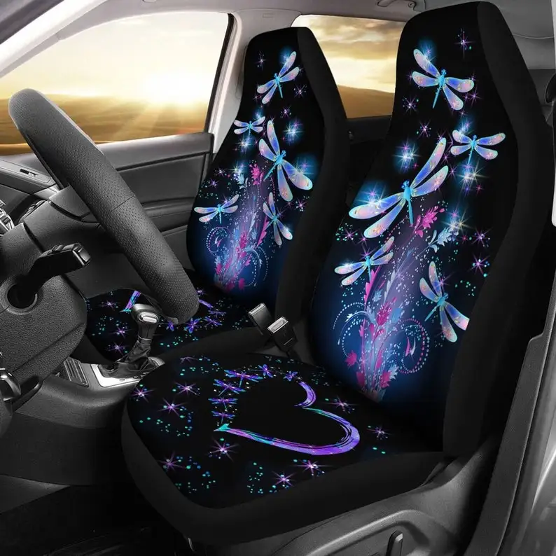 

Dragonfly Heart Shape Car Seat Cover Galaxy Seat Covers, Animal Custom, Mandala Style, Custom Front Car Seat Covers, Pair of Cov