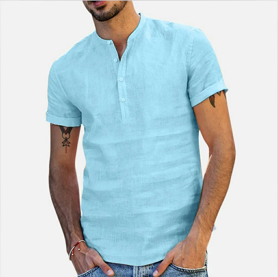 2023 new Summer New Men's Short-Sleeved T-shirt Cotton and Linen Led Casual Men's T-shirt Shirt Male Breathable S-3XL