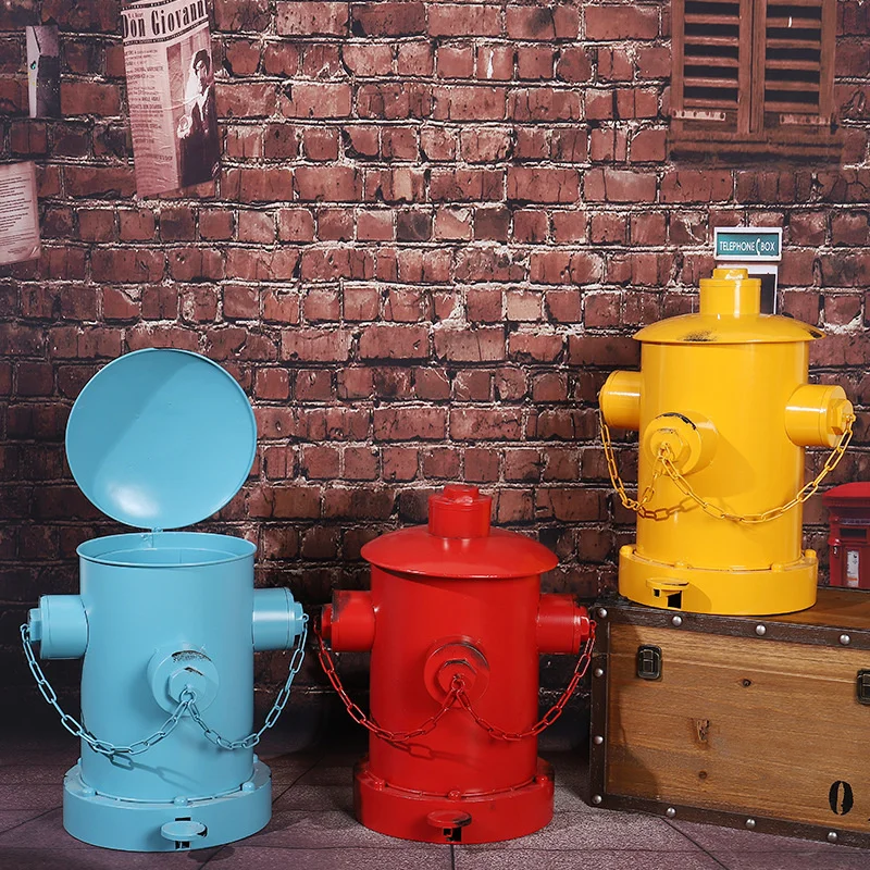 

40X33X32cm Retro Fire Hydrant Trash Can Garbage Bin With Foot Pedal Metal Round Lid Creative Storage Bucket