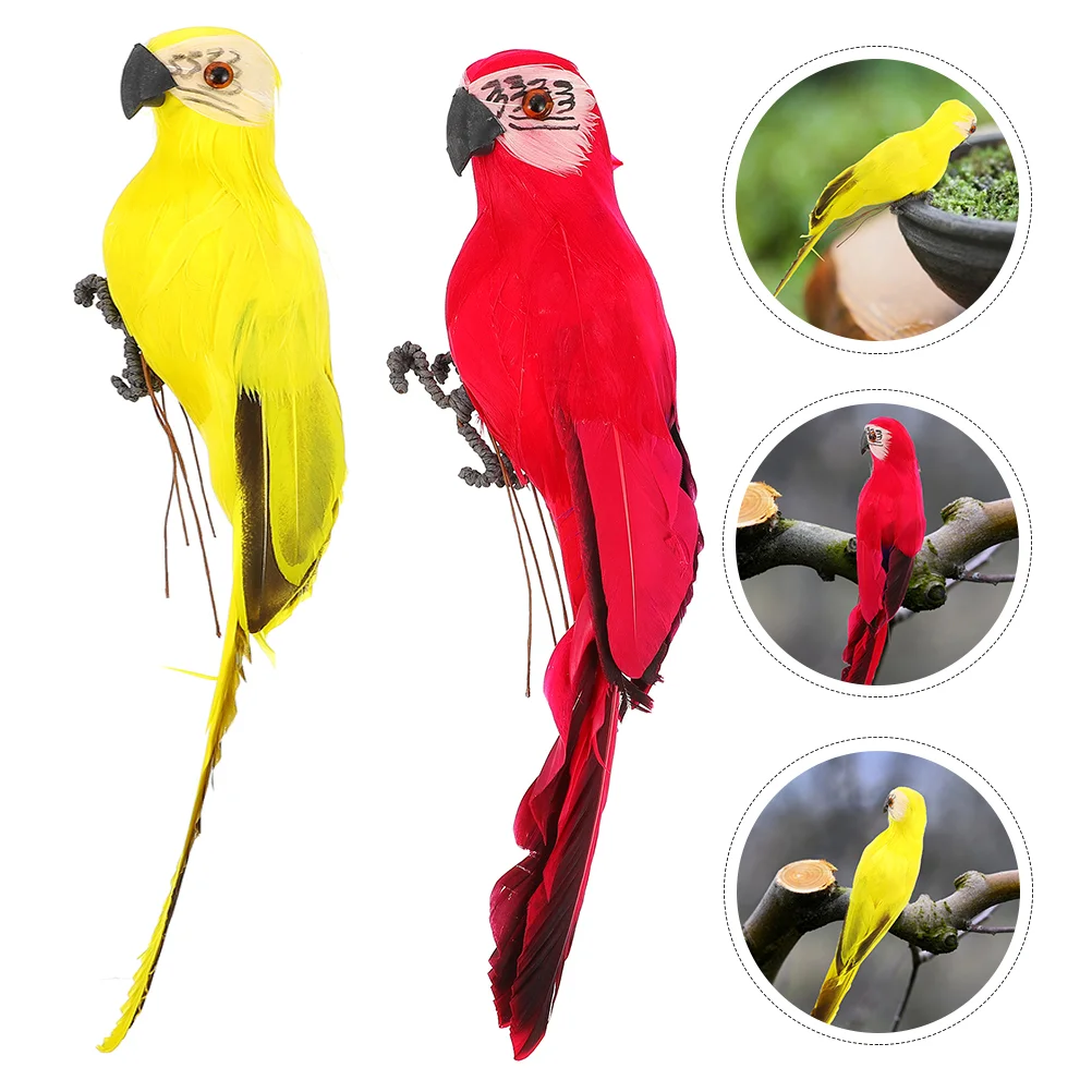

2Pcs Simulation Parrot Adornment Garden Parrot Ornaments Vivid Parrot Decorations