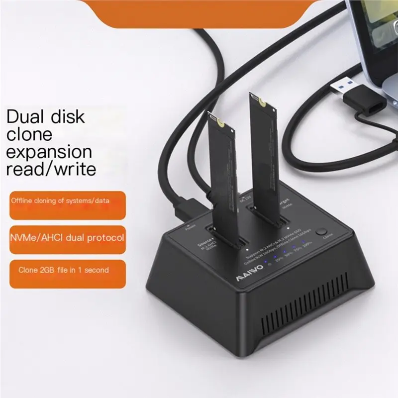 Фото Внешний корпус-дубликатор MAIWO Clone Type-C 3.2 Gen2 X1 для SSD M.2 NVMe AHCIX с двумя отсеками, бокс для хранения данных M2 №3