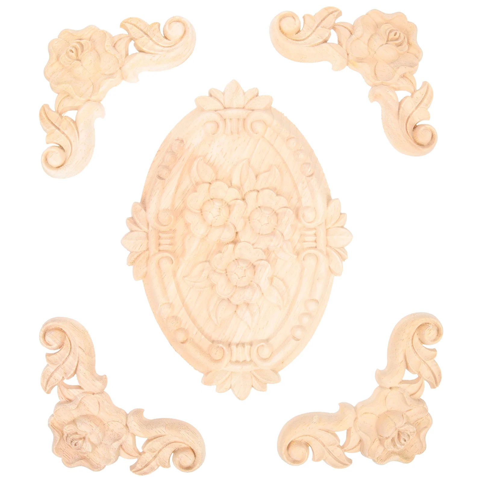 

5pcs Carved Flower Decals Diy Decorative Corners Appliques For Door