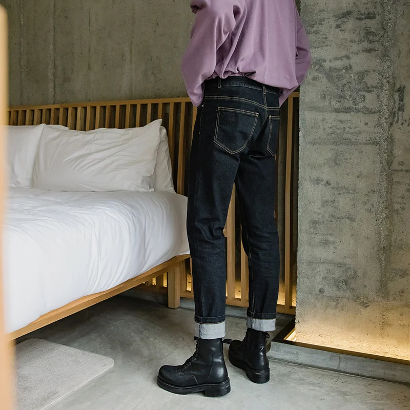 Men Clothing 2022 New Recreational Black Jeans Loose Temperament Versatile Straight Cylinder Nine Points Trousers Autumn Female