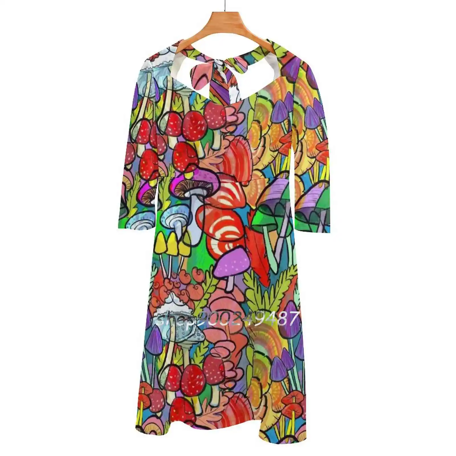 

Overnight A Forest Appeared Sweet Elegant Dress Women Korean Kawaii Square Collar Dress Mushrooms Shrooms Fungus Fungi Forest