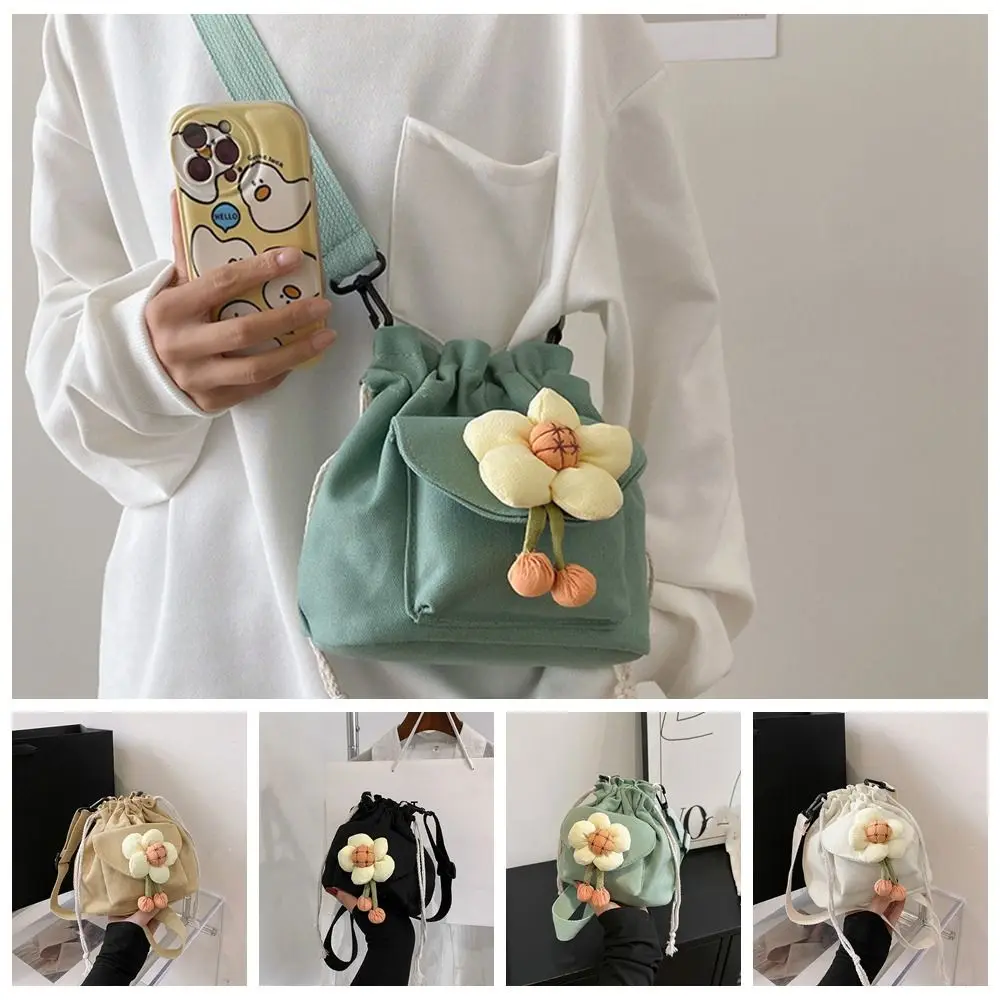 

Canvas Crossbody Bags Cosmetic Bag Large Capacity Drawstring Women's Bags Flower Shoulder Bag Girls