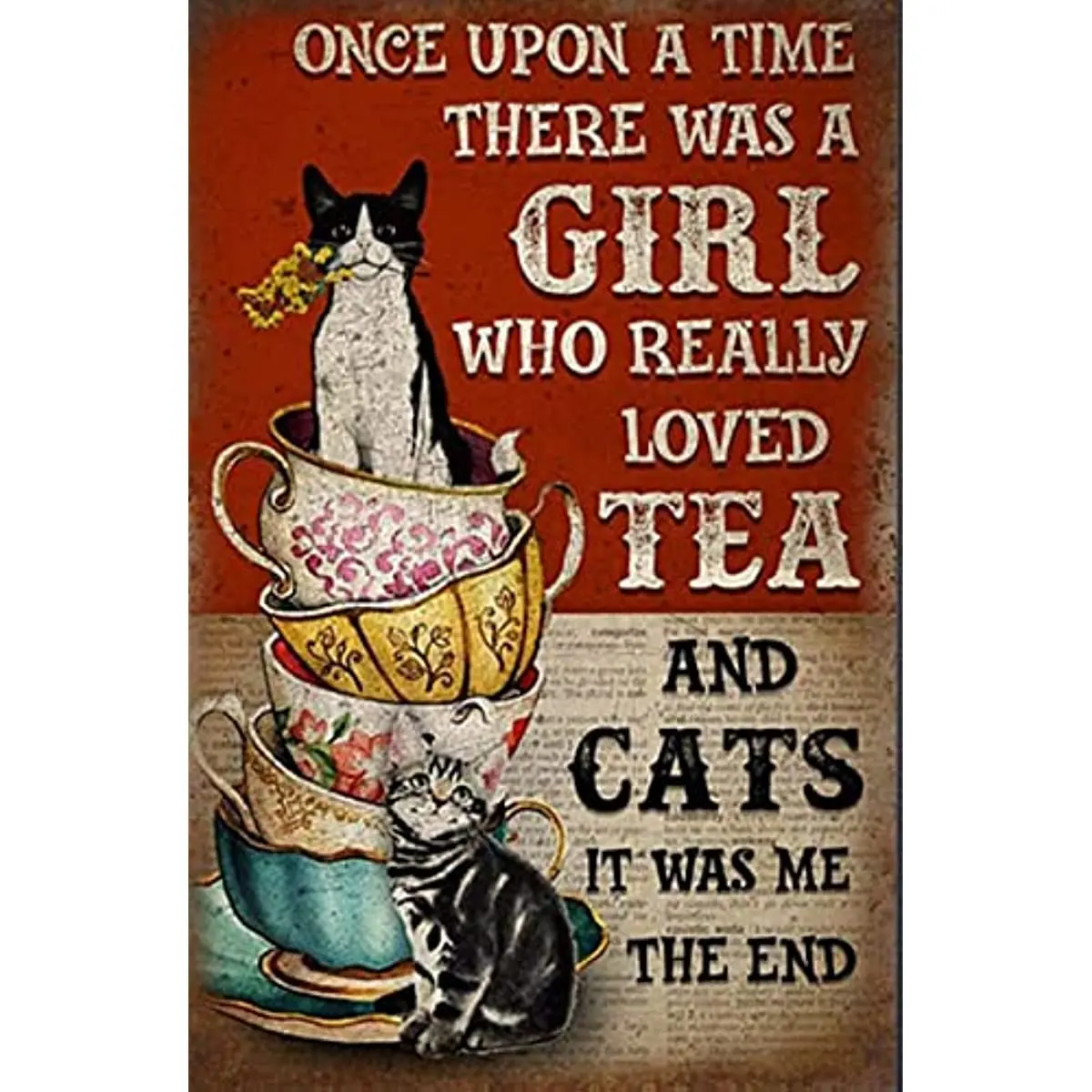 Винтажный металлический оловянный плакат в виде кошки, когда-то была девушка, которая действительно любит чай и кошки, домашний декор, художественное tinsign