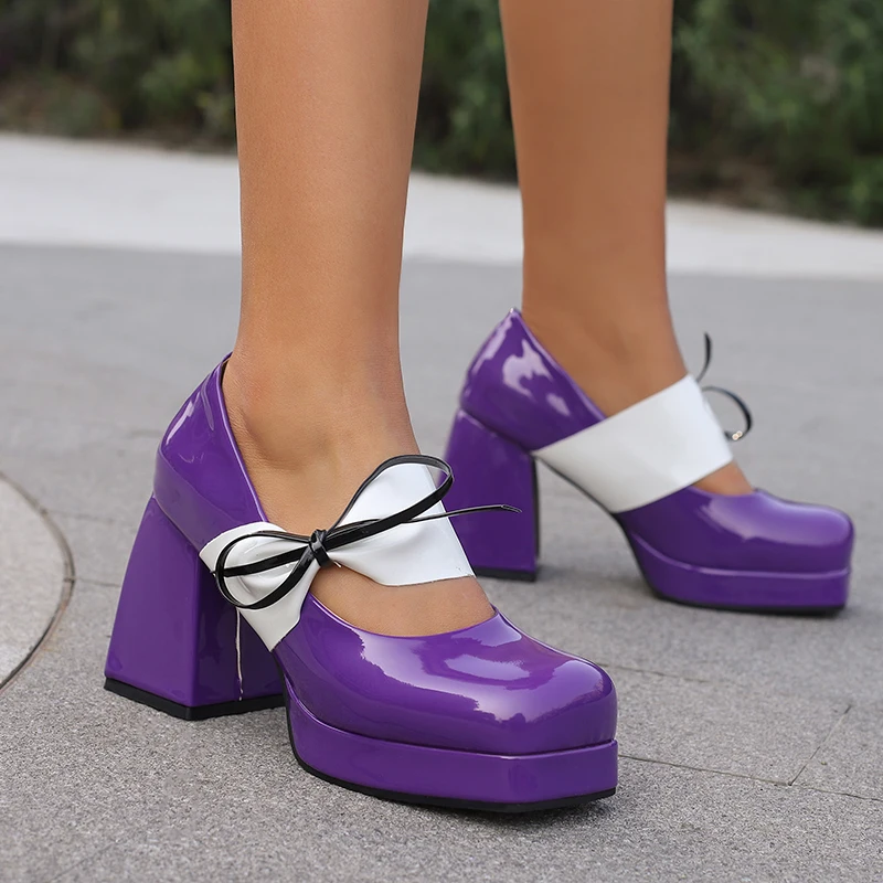 Женские туфли-лодочки из лакированной кожи с квадратным носком и блестками