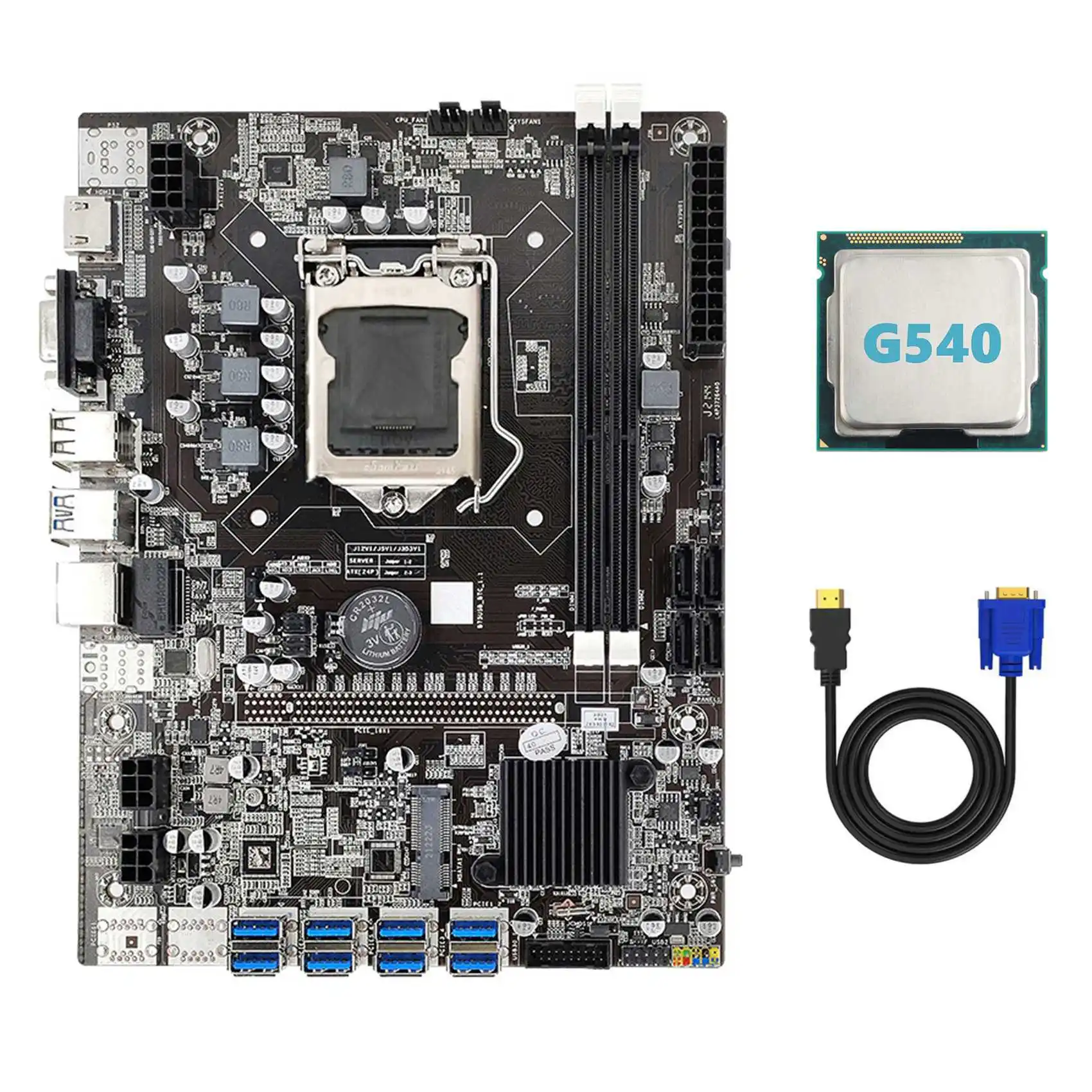 

B75 ETH Mining Motherboard 8XPCIE USB Adapter+G540 CPU+HD to VGA Cable LGA1155 MSATA DDR3 B75 USB Miner Motherboard