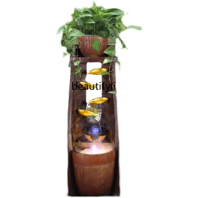 

Artificial Mountain and Fountain Living Room TV Cabinet next to Floor Ornaments Decorations Fortune Fengshui Wheel Landscape