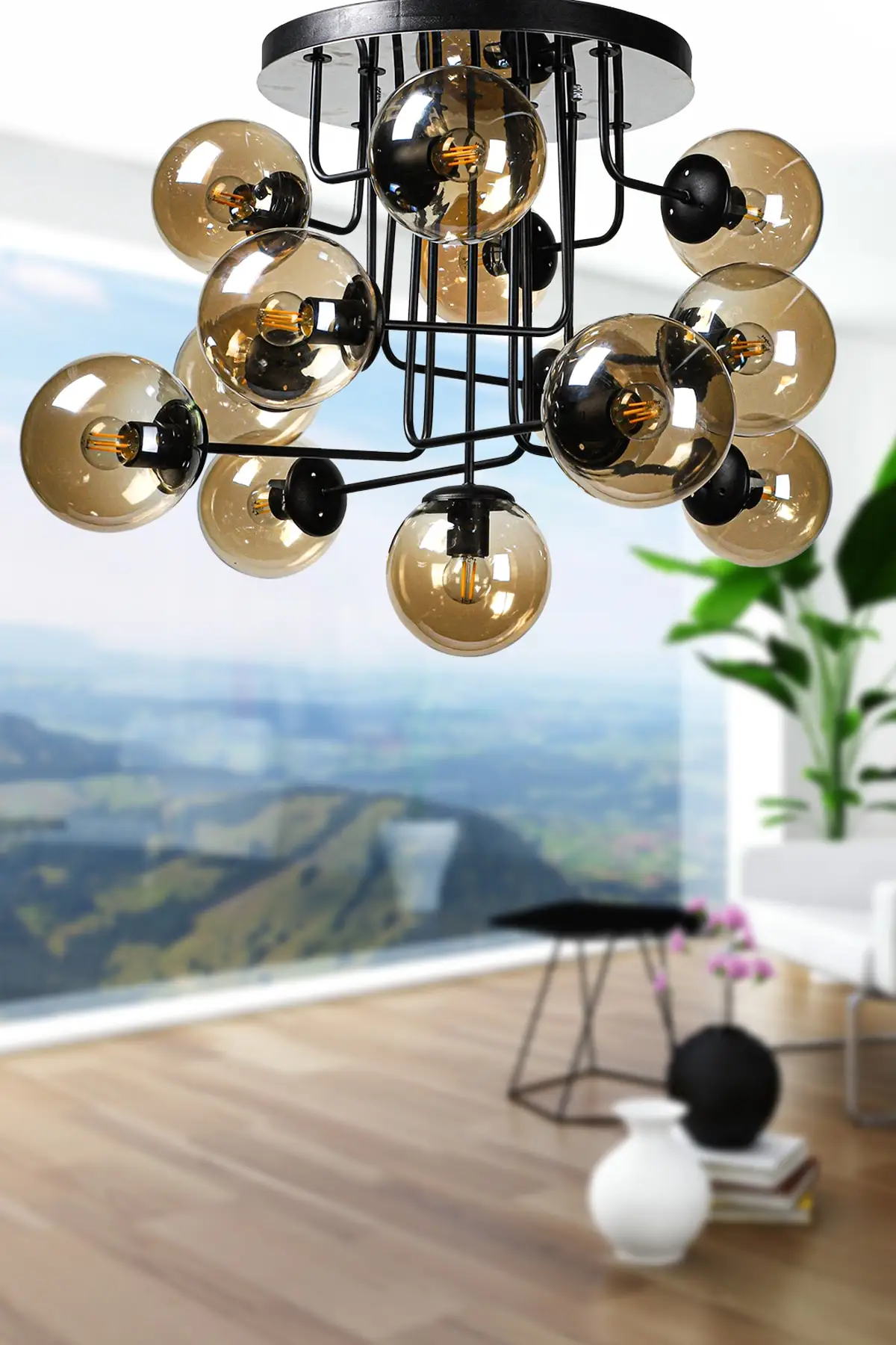 

Hazeran 13th Black Honey Globe Glass Chandelier