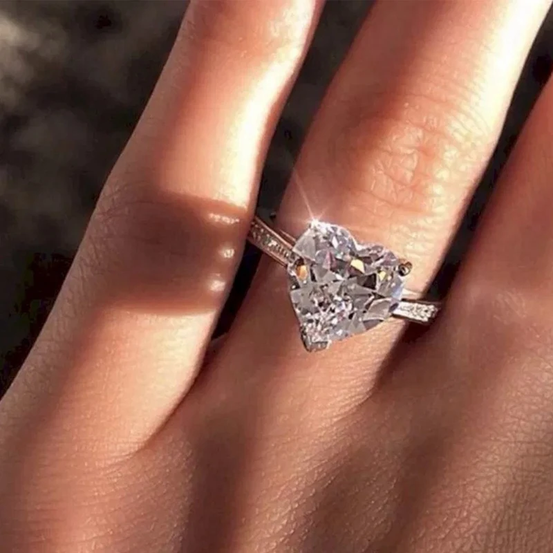

Classic Fashion Love Heart Cut Cubic Zirconia Solitaire Engagement Rings For Women Banquet Party Jewelry Gift