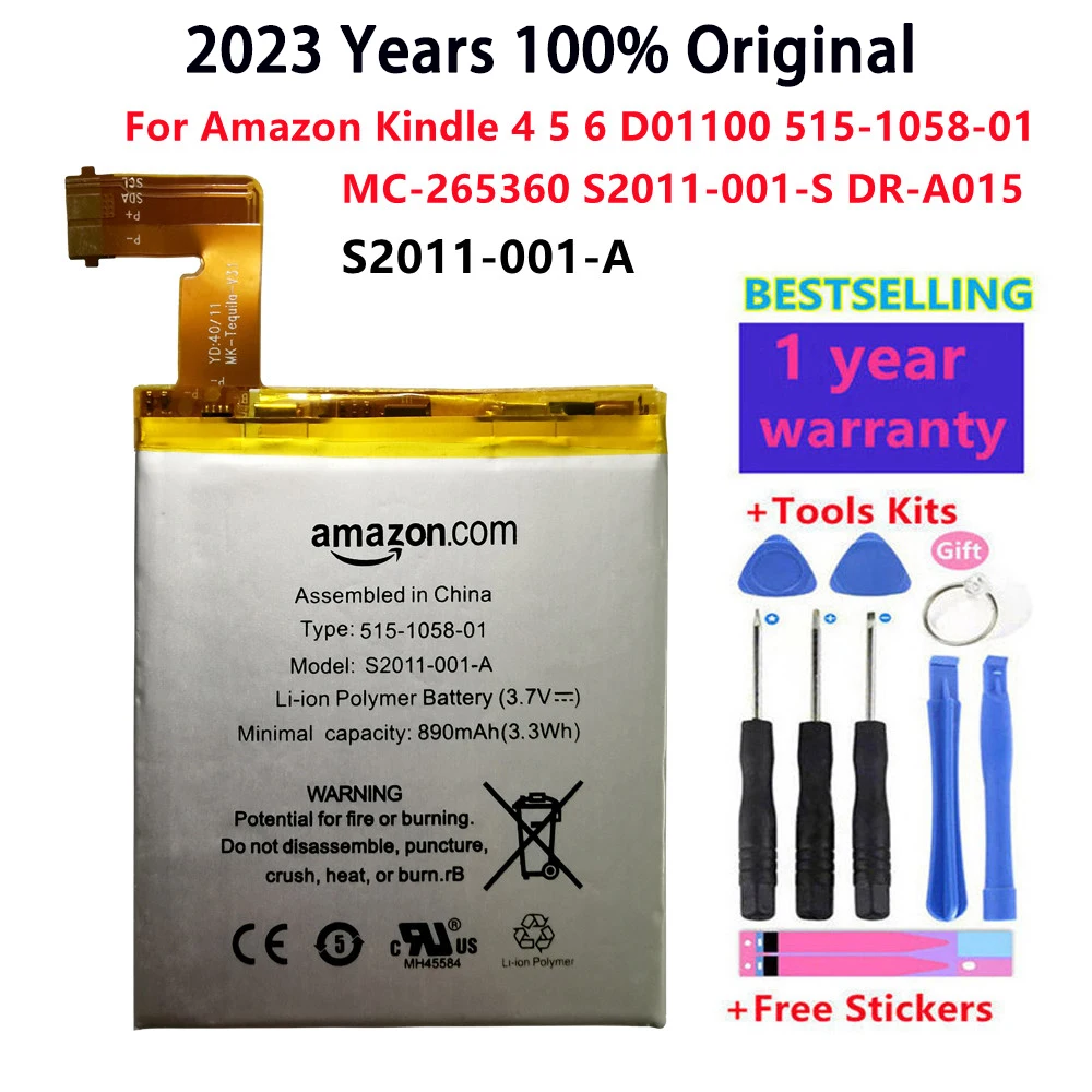 

100% Original 890mAh Battery For Amazon Kindle 4 5 6 D01100 515-1058-01 MC-265360 S2011-001-S DR-A015 Replacement Phone Bateria