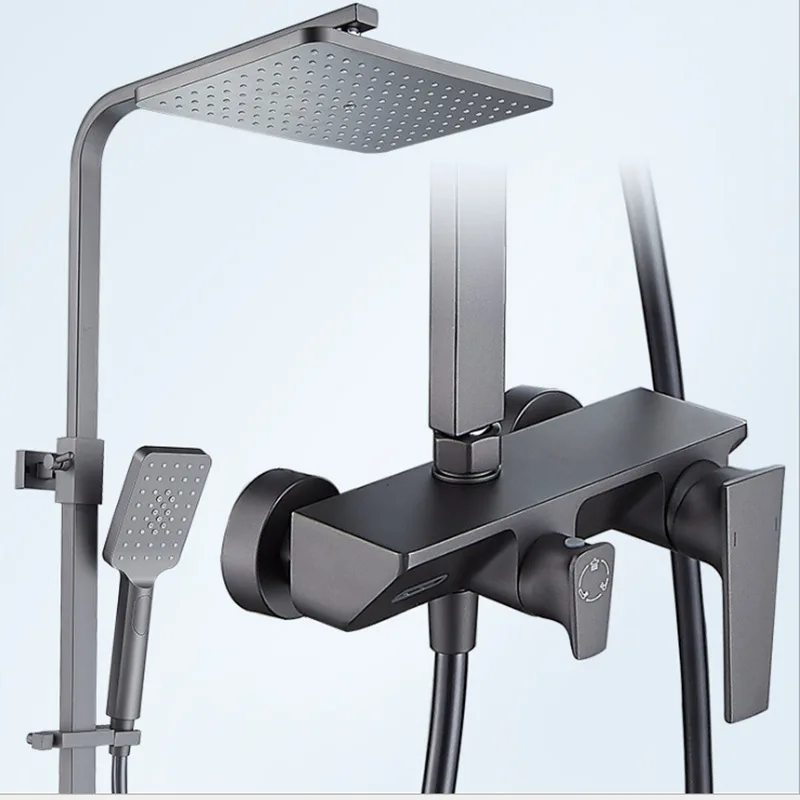 

Серый душевой набор, полностью медный бытовой смеситель для душа и ванны, насадка для душа от дождя, железная серая