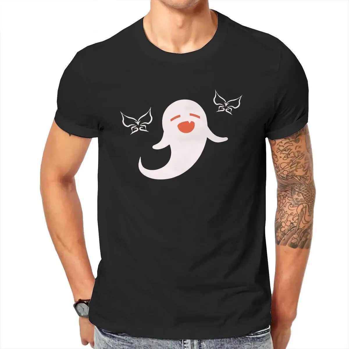 Novelty Hutao Spirit Ghost  T-Shirts for Men Pure Cotton T Shirts Genshin Impact Anime Short Sleeve Tees Plus Size Clothes