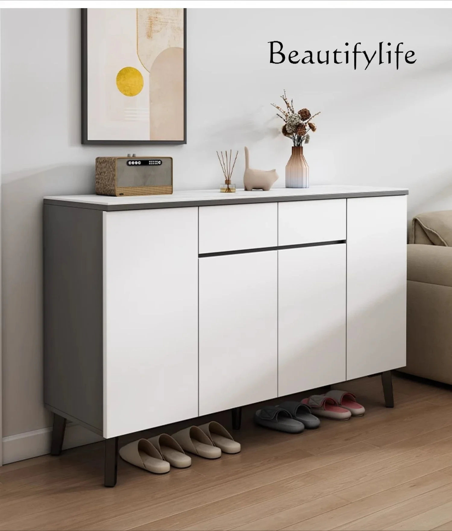 Легкий роскошный шкаф для обуви из цельного дерева каменной плиты Современный