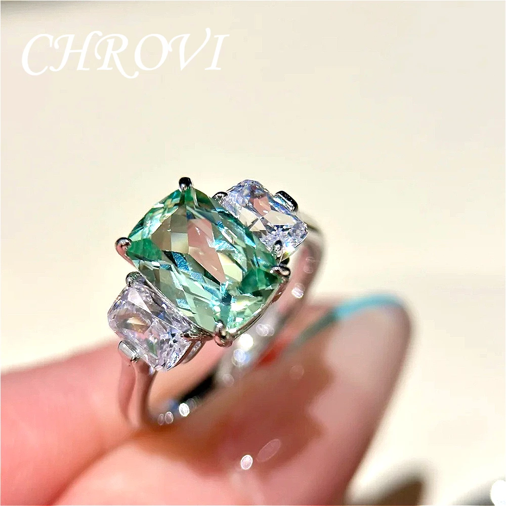 Фото Роскошное женское кольцо из серебра 925 пробы с изумрудом в форме подушки, модное кольцо с фантазийным квадратным изумрудом. №4