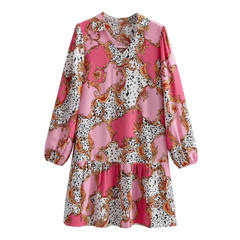 

Retro Vintage Floral Print Long Party Dress Full Sleeve Loose Mid Calf Fashion Evening Night Club Wear Long Dress New