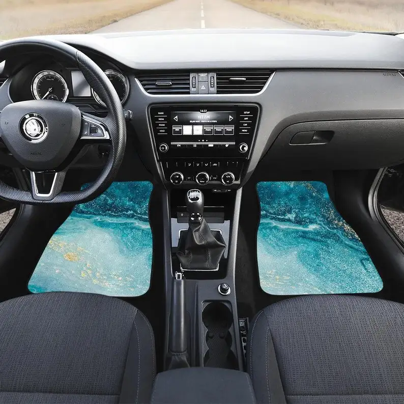

Teal Green Liquid Marble Print Car Floor Mats, Car Floor Mats Set, Floor Mats for Car