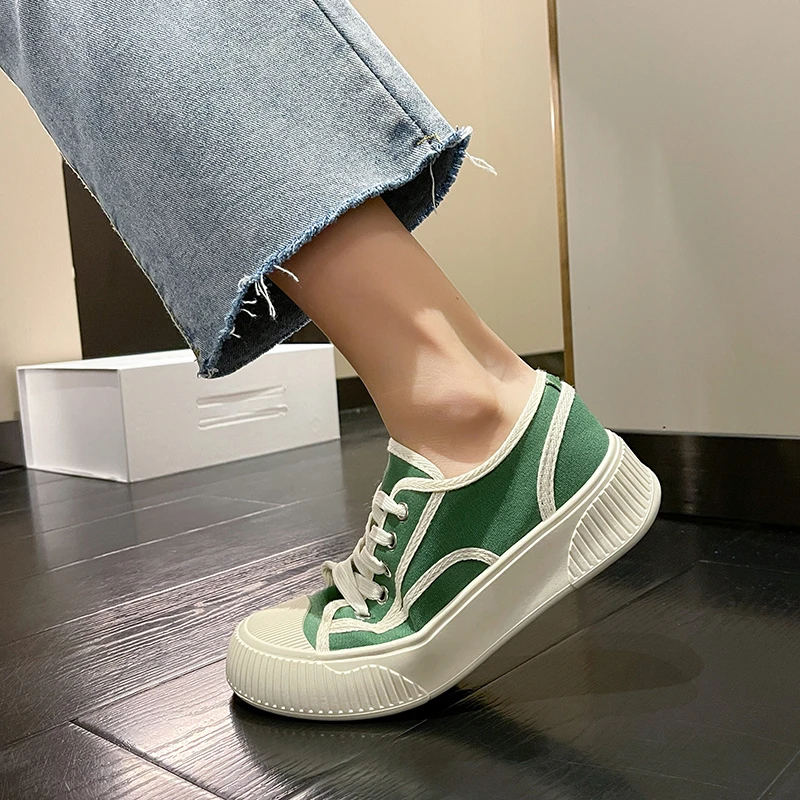 2022 Spring/Summer Canvas Platform Shoes Women Colorblock Sneakers Designer Low Top Casual Comfortable Vulcanized Shoes