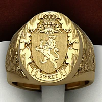 crown lion shield badge ring europe and america copper plated gold plated royal seal mens ring fashion elegant accessories