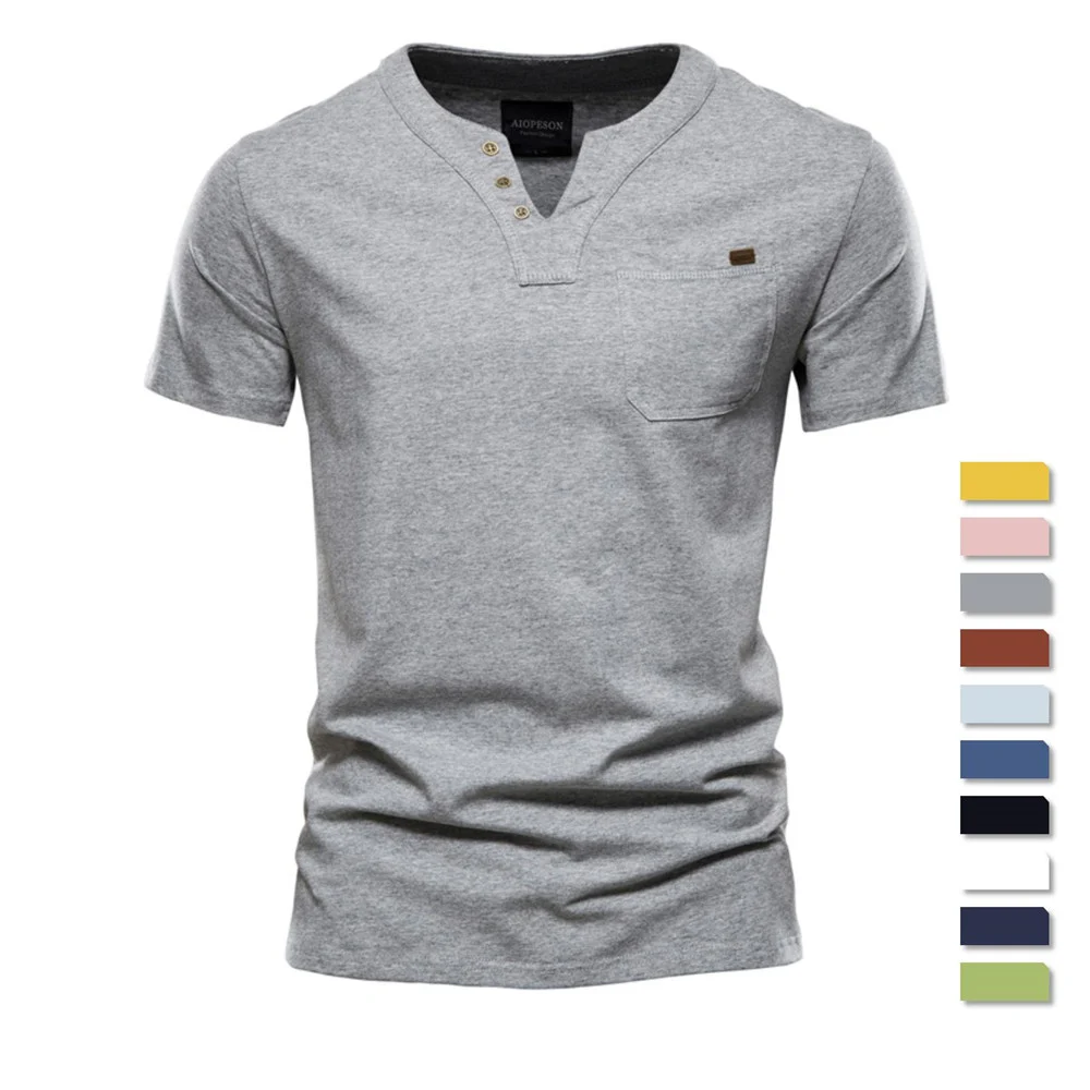 

Футболка мужская хлопковая однотонная с V-образным вырезом и коротким рукавом