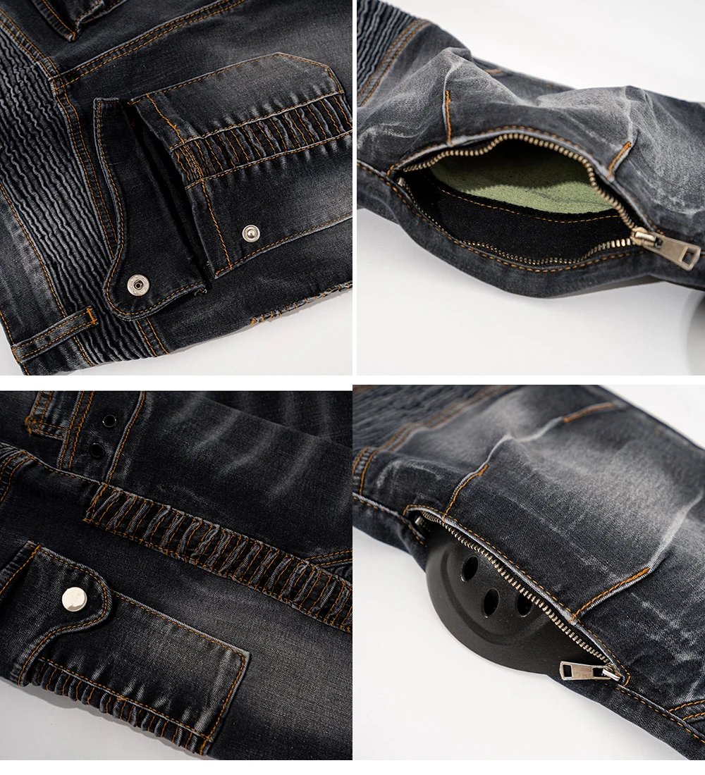 LOMENG Motorcycle Riding Jeans Motorbike Motocross Pants Protective Trousers Safety CE Knee Hip Removable Armored for Men LMPM01