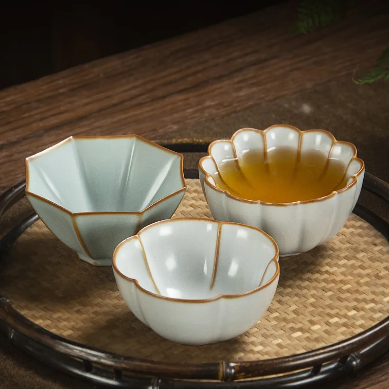 

Ru Kiln Kung Fu Tea Cup Master Cup Single Cup Gracked Glaze Cups Ru-Porcelain Tea Bowl Ceramic Large 100ml Ru Porcelain Veneer