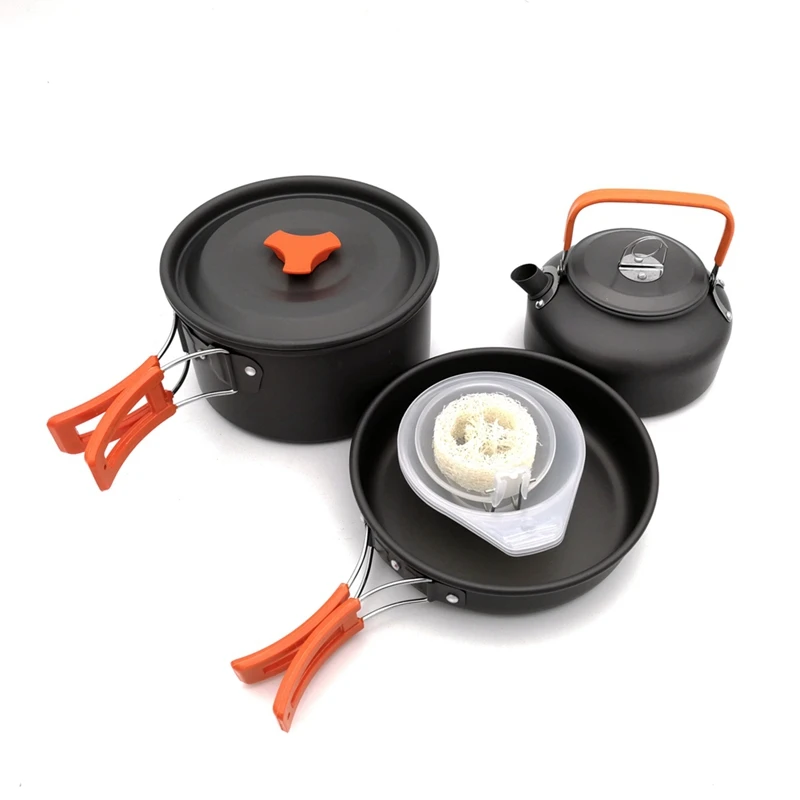 

Outdoor Hiking Camping Cookware 2-3Persons Portable Cooking Tableware Picnic Pot Pans Teapot Car Pot Set