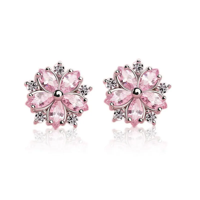 

Bohemia Piercing Pendientes Pink Zircon Sakura Silver Ear Hoops Earrings for Women Fashion Jewelry Ins Same Earing Party Gifts