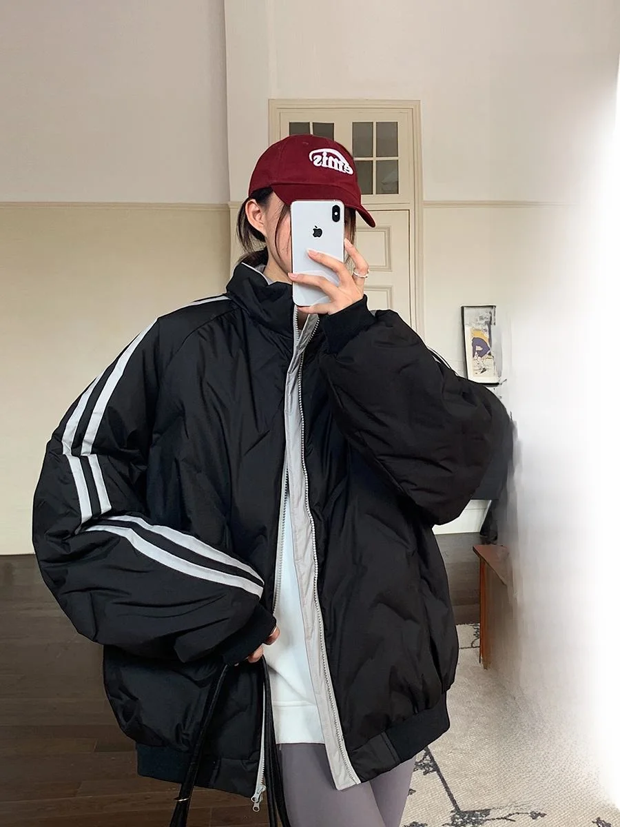 Vs What Winter Overture корейский повседневный пуховик в полоску 90 белый утиный пух женская