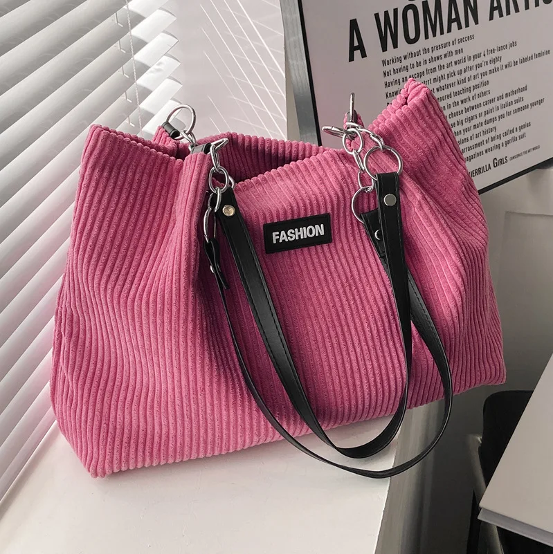 

NEW Vintage Bucket Bag Corduroy Shoulder Bags for Women 2023 Simple Handbags and Purses Ins Female Big Capacity Tote Bag