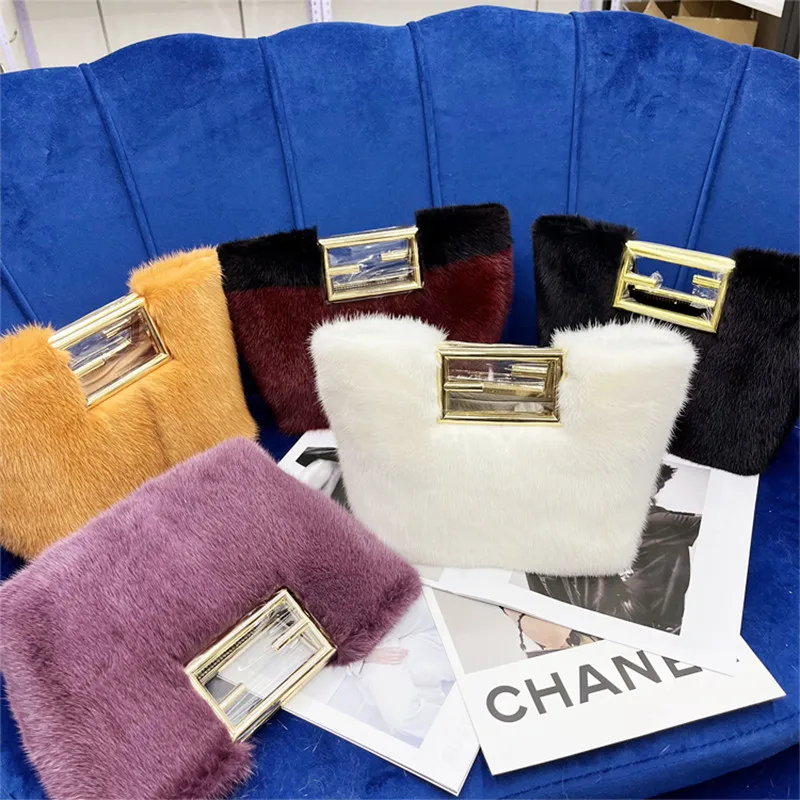 Fashion High-end New Women's Bags High-end Imported Mink Fur Bags Literary Shoulder Bags Messenger Bags Trendy Texture Handbags