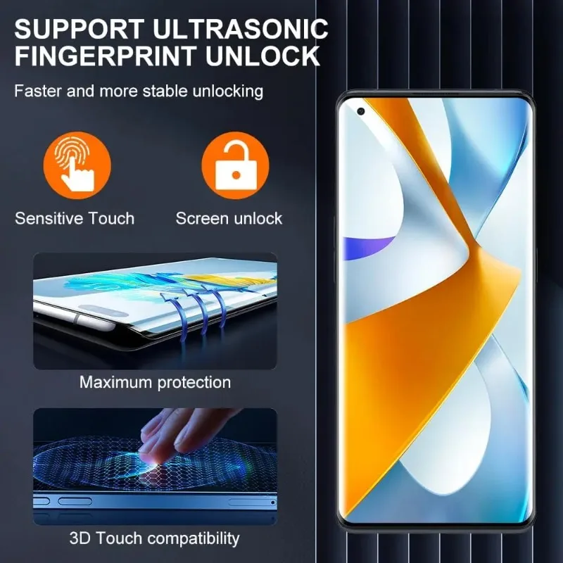 4 шт. 3D закаленное стекло для OPPO Find X3 X5 Pro изогнутое ультразвуковое Защитное экрана