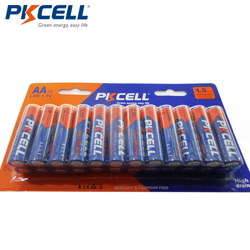 

Щелочная батарея PKCELL AA 1,5 В LR6, 24 шт./карта, первичная сухая батарея для фонариков, пультов дистанционного управления, игрушек