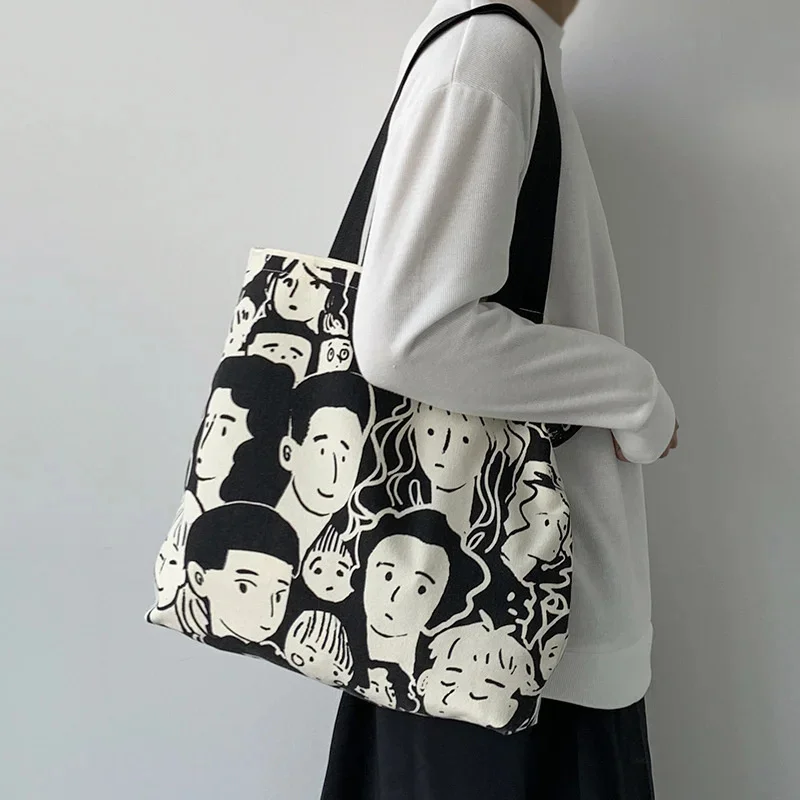 

INS Lazy Style Simplicity Women Canvas Shopping Bag Cotton Cloth Shoulder Bag Eco Handbag Tote Reusable Grocery Shopper Bags
