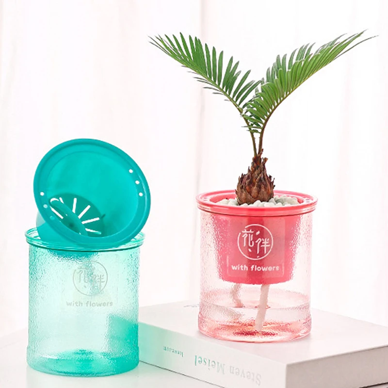 Lazy Self-Watering Flowerpot Automatic Water Absorption Succulent Aquaculture Transparent Round Plastic Hydroponic Flower Pot