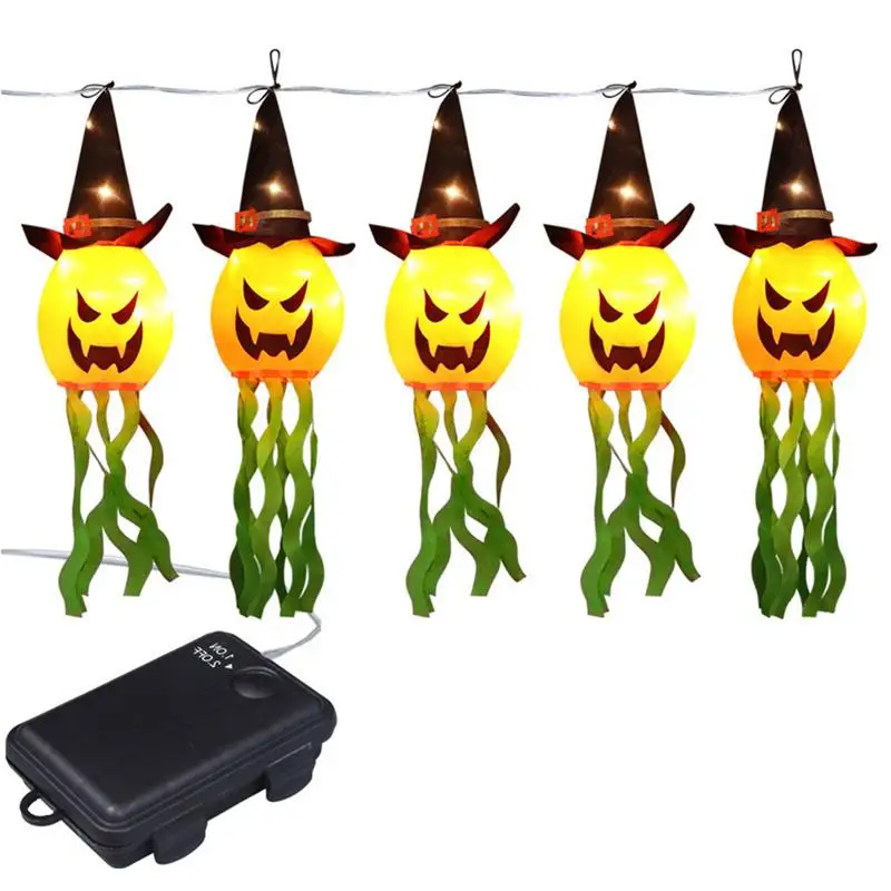 

Гирлянда в виде тыквы на Хэллоуин, 3D привидение, ведьма, водонепроницаемый фонарь, фонарь, работающий от батареи, праздничное освещение для внутреннего и наружного газона