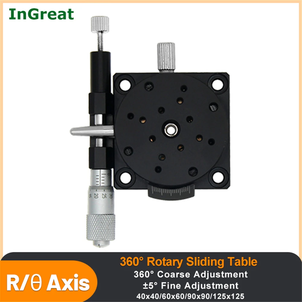 

Оптический поворотный раздвижной стол R Axis, точный микрометр с большой нагрузкой, регулируемая угловая платформа 360 градусов RS60/RSP40/RSP125/RS90-L